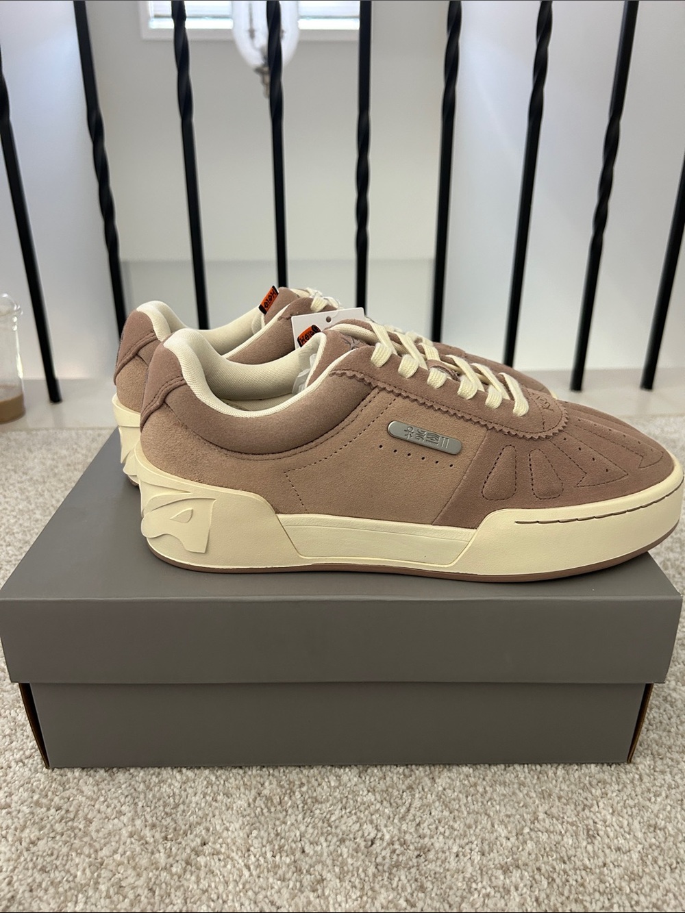 Men's Low-Top Suede Sneakers in Taupe and Cream